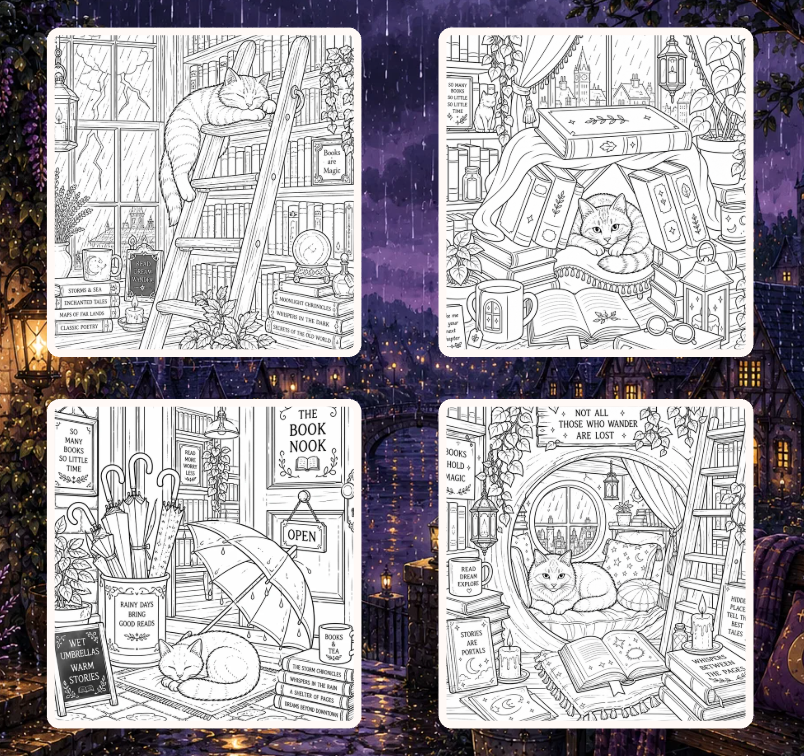 Cats of the Book Nook Coloring Book