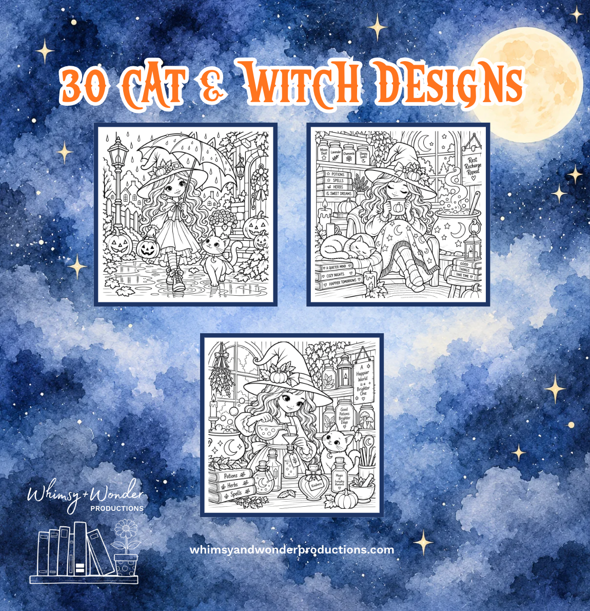 The Cat and Her Witch: Cozy and Moody Coloring Book